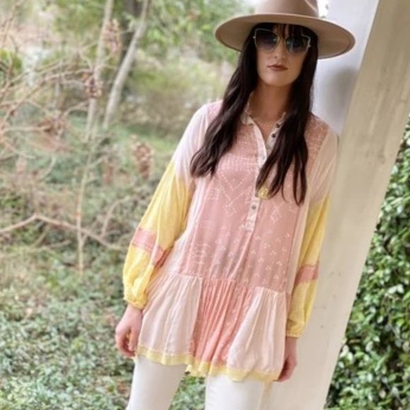 Shibori Coral Combo Tunic Mini Dress 